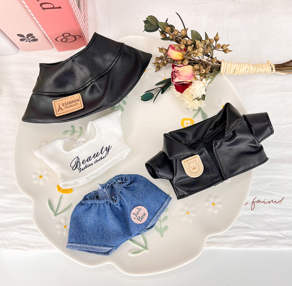 One, two and three generations of labubu doll clothes labubu doll clothes blue overalls hat set